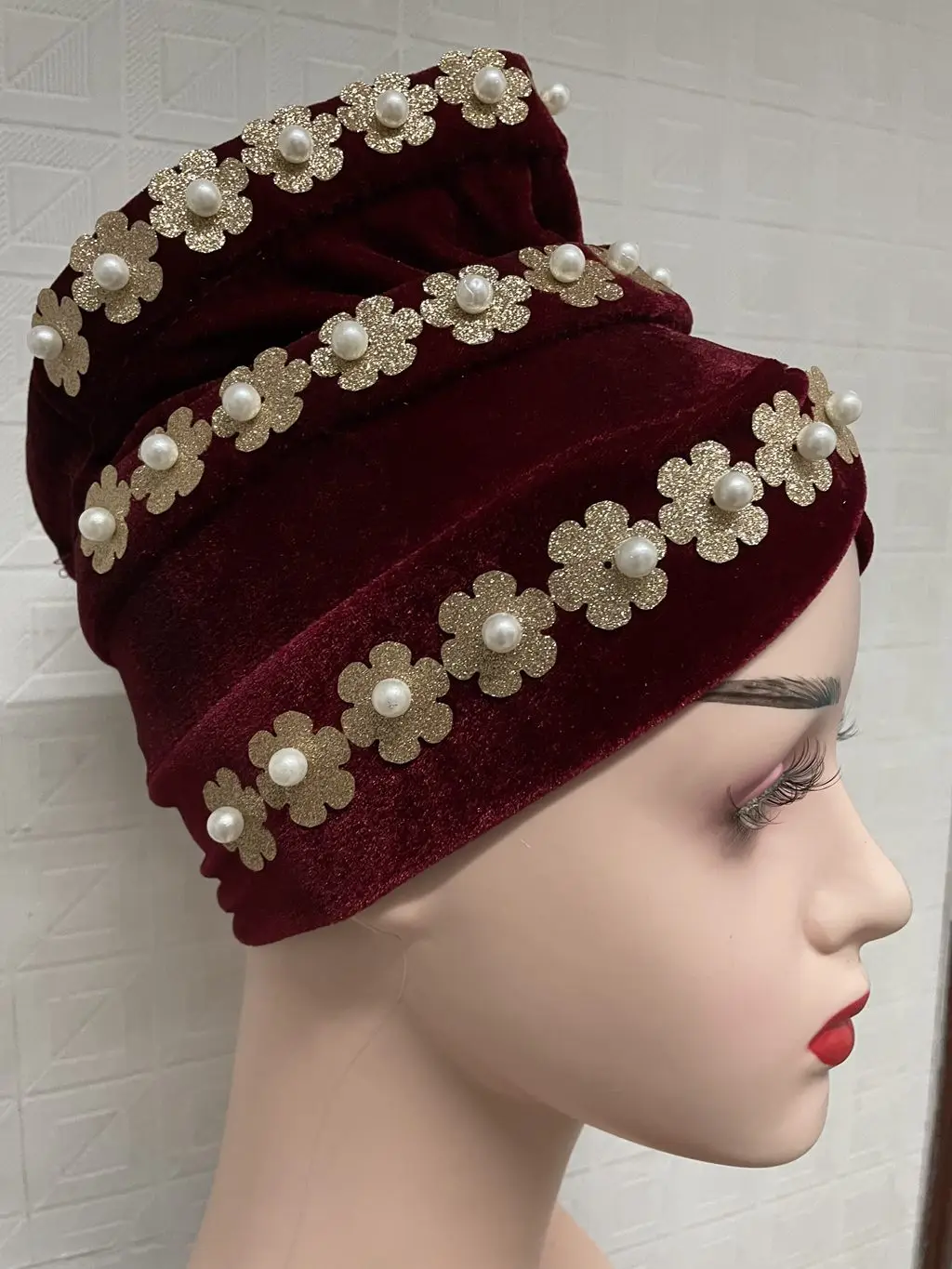 African Velvet Shinning Sequins Beads Turban Hat Women Cap Auto Gele Aso Oke Headtie Party Fashion Headwear