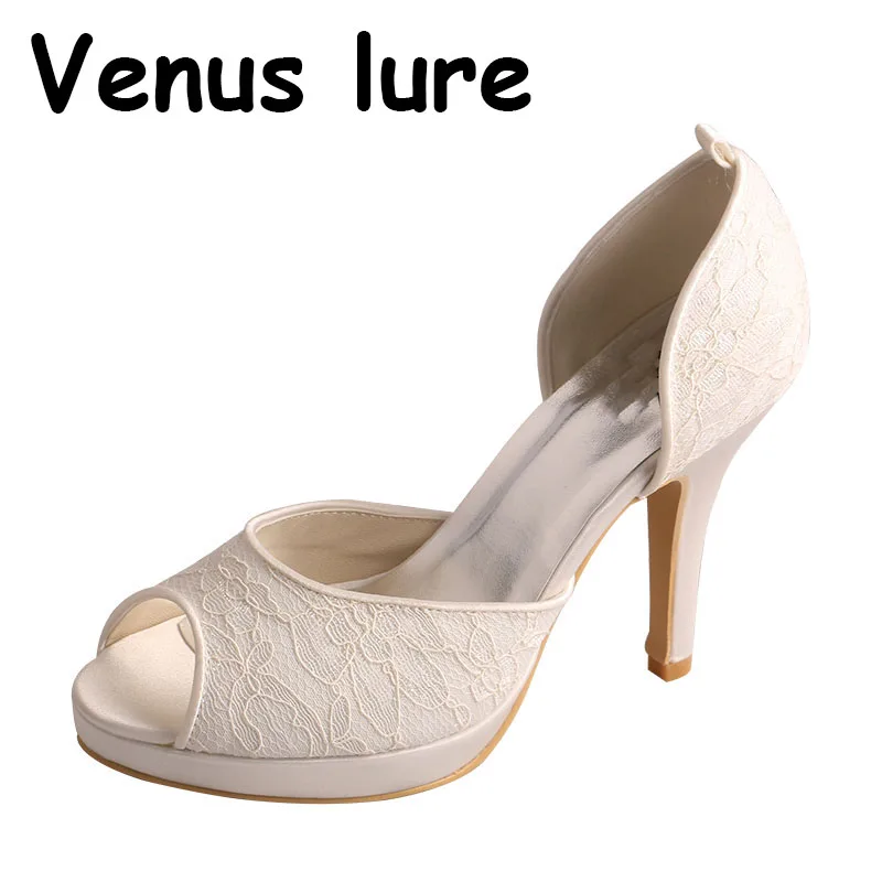 Wedopus Customized Ivory Women Shoes for Wedding Guest High Heeled Female Dress Shoes Lace Sandals 4 Inches