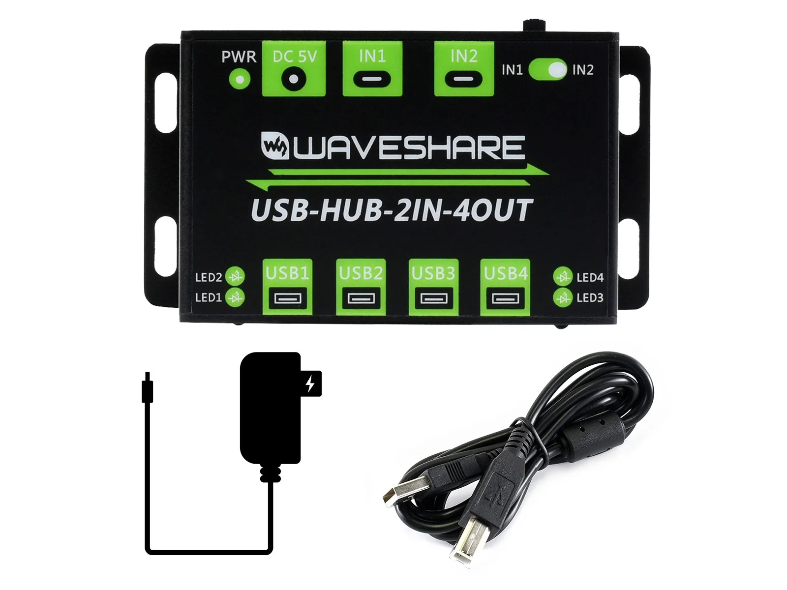 Waveshare Industrial Grade USB HUB, Extending 4x USB 2.0 Ports, Switchable Dual Hosts, Board NOT Included