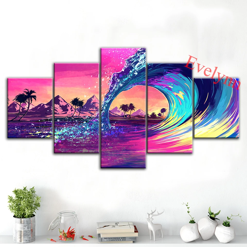 

Ocean Wave Colorful Art Scenery 5 Pieces Posters and Prints Abstract Wall Art Modular Picture Living Room Decor Canvas Painting