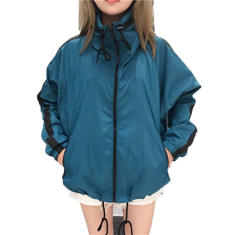

2022 New Spring Autumn Jacket Women's Blue Short zipper Coat Thin Loose Outwear Summer Sunscreen Clothing Female Coat A123
