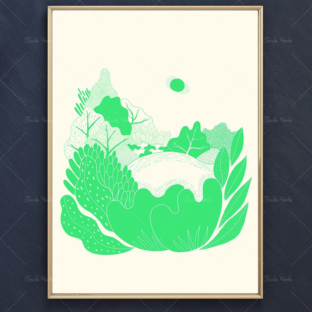Art print, monochrome art print, modern art print, green art print, foliage art print, foliage print, landscape art print,