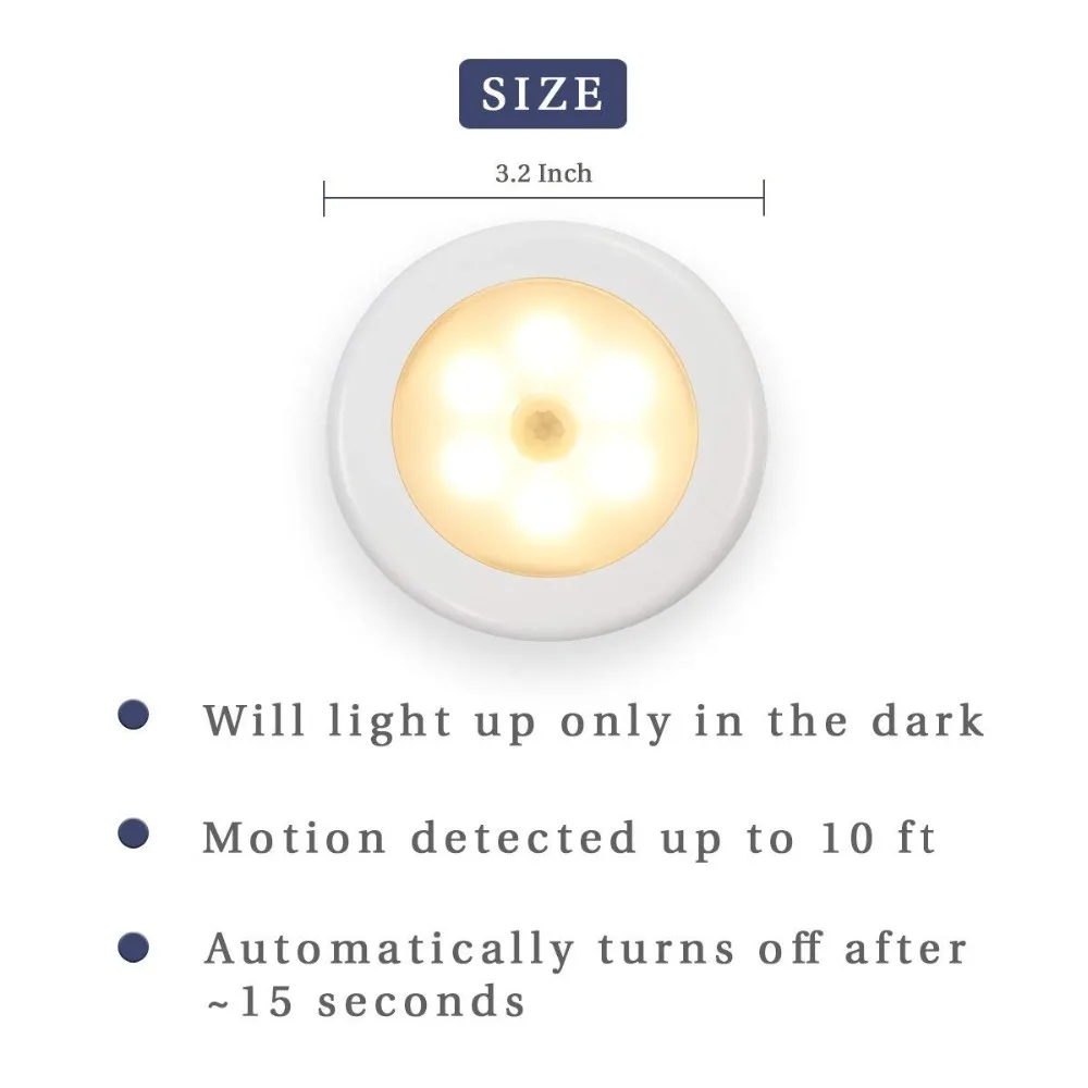 6LED Beads Sensor Night Light PIR Infrared Motion LED Bulb Auto On and Off Closet Battery Power For Home Wall Lamp Cabinet Stair