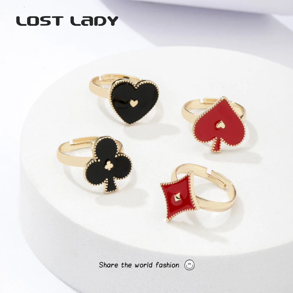 Lost Lady Fashion Playing Card Rings Statement Lucky Poker Rings for Women Boho Female Hiphop Finger Jewelry Accessories