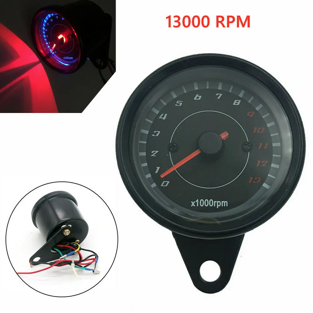 Motorcycle Tachometer LED Backlight Meter Gauge Rev Counter 0-13000 RPM 12V ATV Motorbike Universal