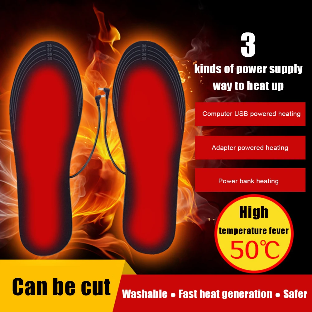 

1 Pair Heated Shoe Insoles Warm Insoles USB Sock Mat Electrically Heating Washable Thermal Shoe Pad for Unisex Outdoor Camping