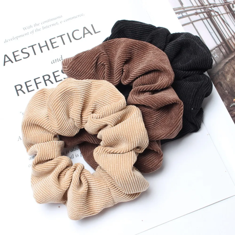 Cord Scrunchie Set, Sólido Tecido Scrunchies, Elastic Cabelo Bandas, Ponytail Tie Rope, Headwear, Outono, Inverno, 3PK