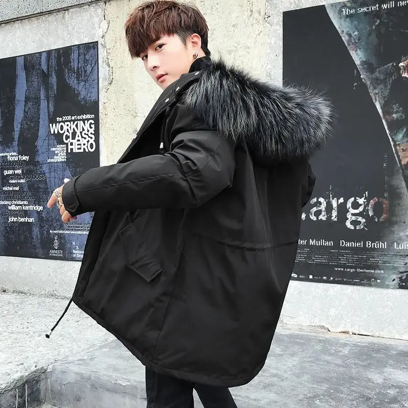 Winter thick men's cotton shirt slim fit medium long cotton padded jacket large size 2020 trendy coat down jacket