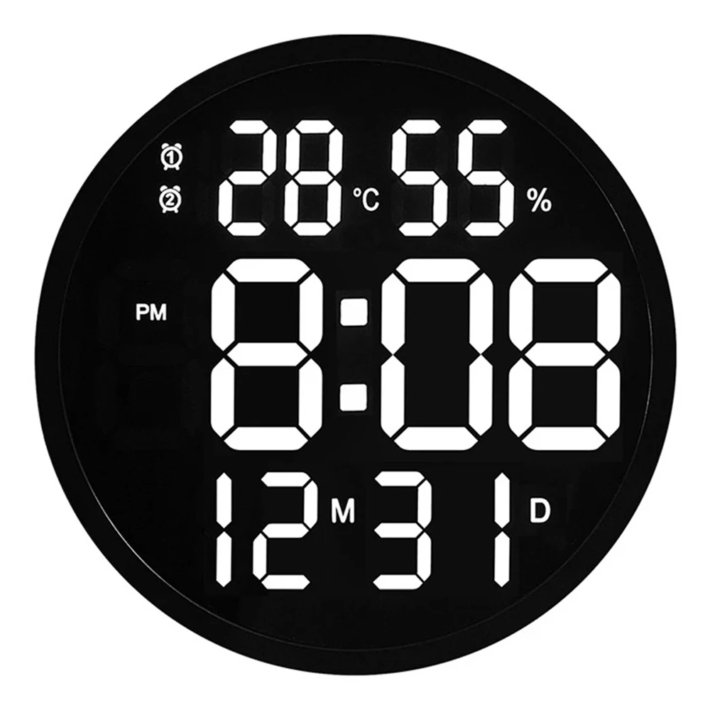 Reloj de pared Led Digital grande de 10 o 12 pulgadas,Reloj de alarma dual,calendario, brillo inteligente, humedad, termómetro de temperatura,