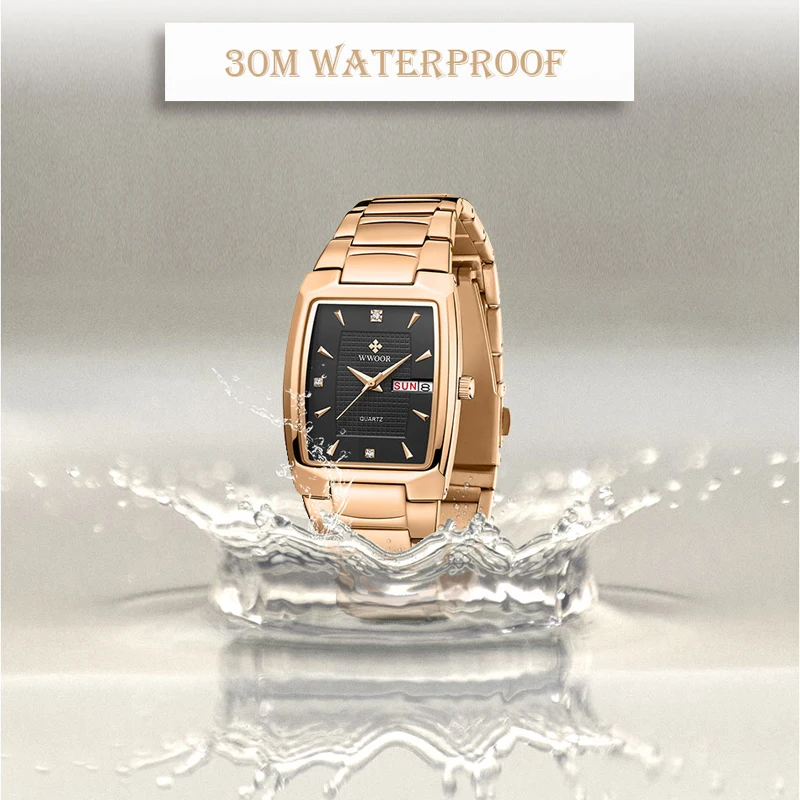 WWOOR Women Watch Rectangle Dial Gold Stainless Steel Wrist Watches Fashion Quartz For Women ladies waterproof Relogio Feminino