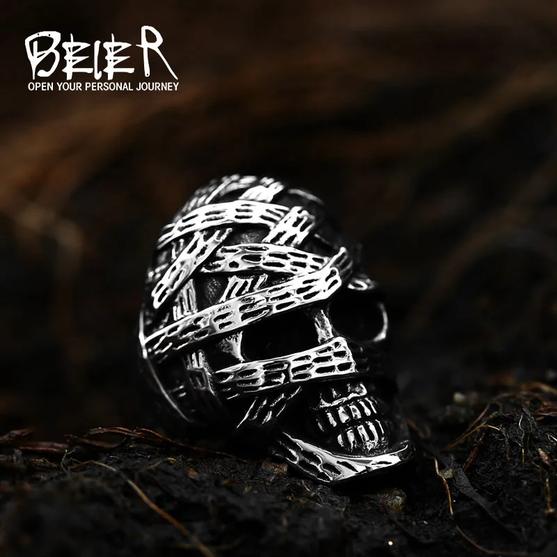 BEIER 316L stainless steel Ancient Egyptian Mummy Skull Ring Punk skull men's ring fashion jewelry BR8-773