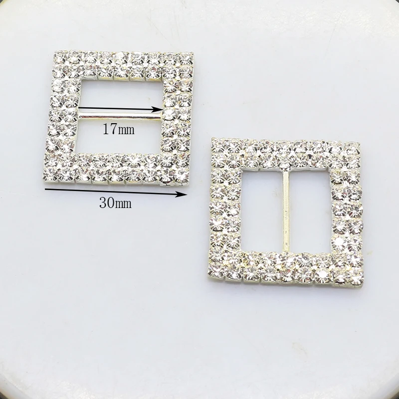 LKeRan New 10pcs Double-row Rhinestone Buttons DIY Gift box Ribbon Slider buckle Crystal invitation decoration