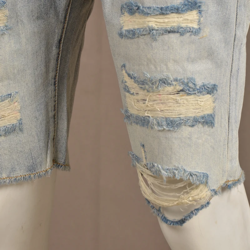 Summer Men Vintage Denim Shorts Distressed Jeans Streetwear Retro Short Jean