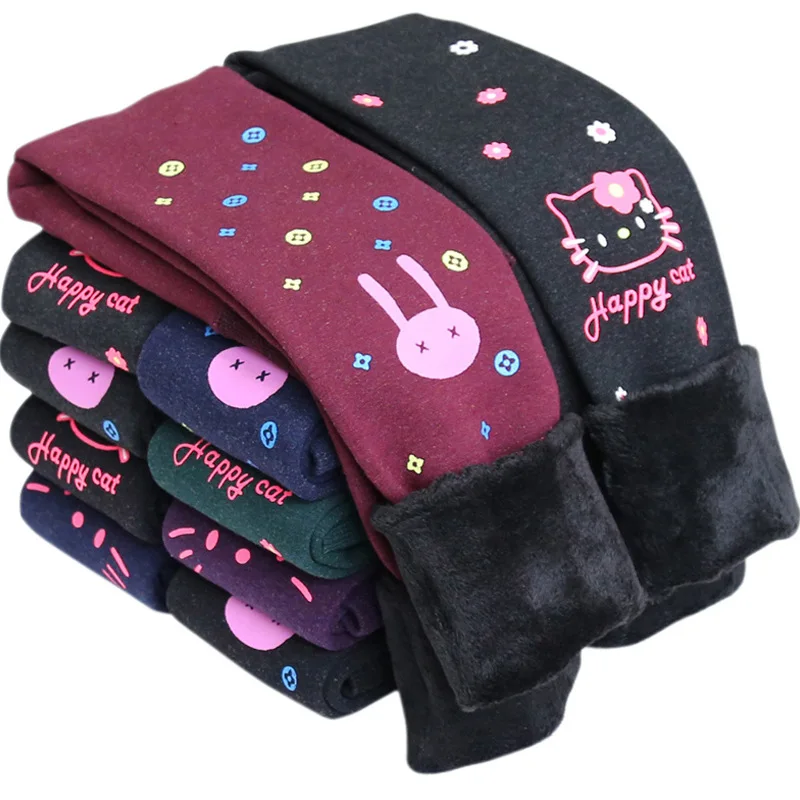 Autumn Winter Girls Thickening Leggings Cute Cartoon Plus Velvet Children's Warm Elasticity Trousers Kids Princess Boots Pants