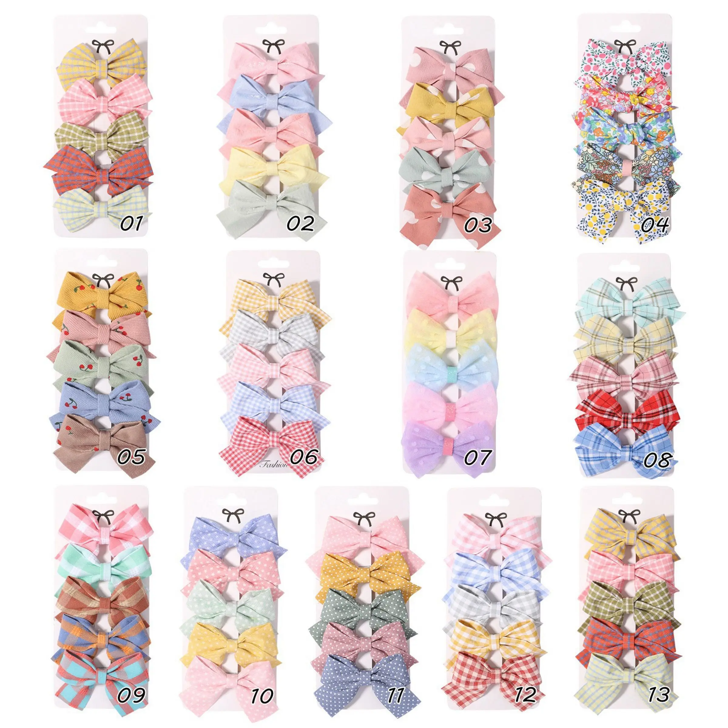 

65PC=13sets/lot Baby Girl Tartan Hair Bows with Clips Hair Barrettes Hair Accessories for Girls Toddler Infants Kid Dot Hairpins