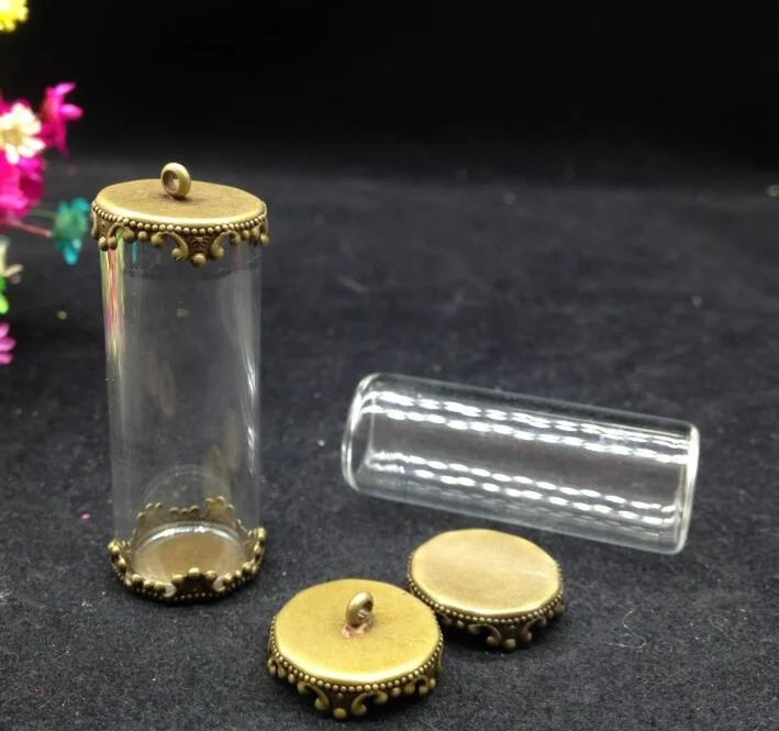 100pcs 40*15mm small cylindrical tubular glass bottles with metal lids can be used for pendants diy gifts handicraft accessories