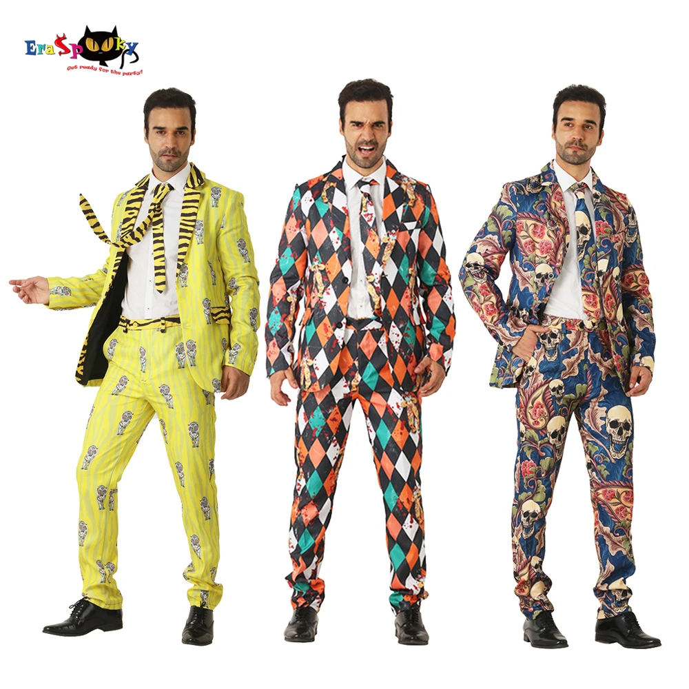 

Eraspooky Men's Funny Pattern Suits Halloween Costume For Adult Men Tiger Skull Clown Jacket Pants Suits Carnival Party Outfit