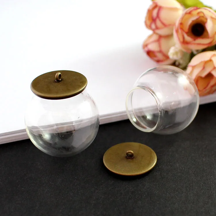 6PCS 30MM 20MM Ball Glass Globe Necklace Pendants With Simple Cap  Empty Hollow Glass Vials pendant Diy Finding