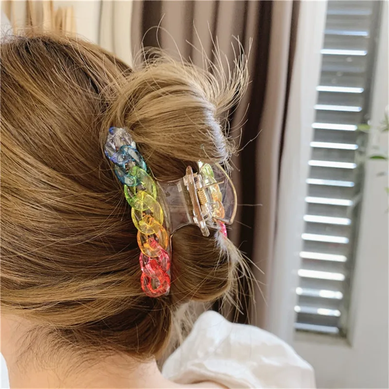 Moda acrilico Clip di capelli artigli trucco Oversize accessori per capelli spessi per le donne Barrette iridescenti coreane 2021 nuove impugnature per capelli