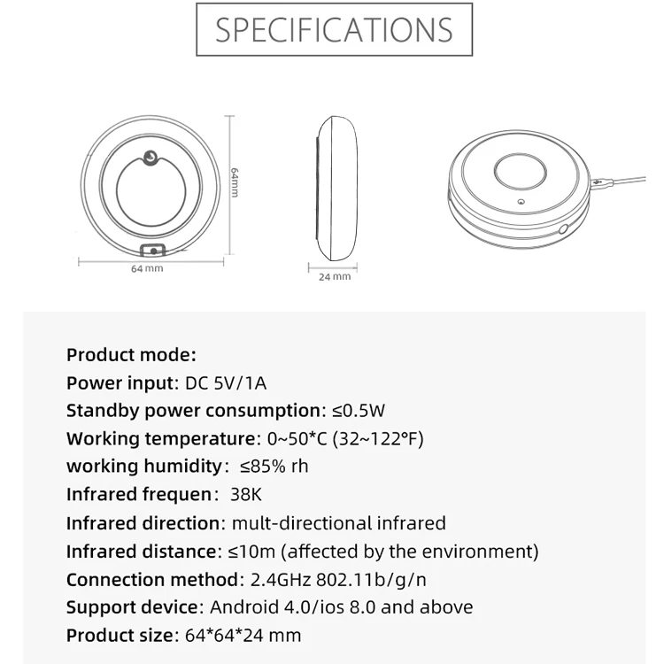 Tuya WiFi IR Remote Control Hub,WiFi Smart Home Infrared Universal Remote Controller Air Conditioner TV For Alexa Google Home