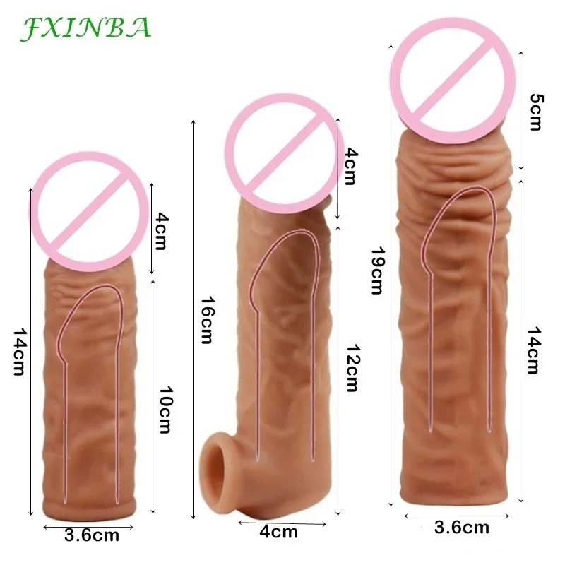 FXINBA New Realistic Penis Extender Sleeve Reusable Condoms Adult Sex Products For Men Delay Enlargement Intimate Goods