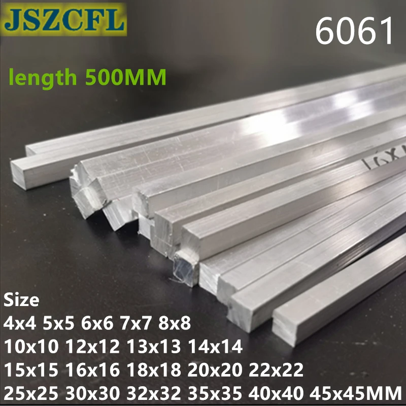 6061 Aluminium-Stab, Vierkantstange, Durchmesser 4/5/6/8/10/12/15/18/20/22/25/30/35/45 mm, DIY-Modellbau, Aluminiumprofil, Länge 500 mm