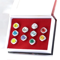 10pcs/set Cartoon Naruto Sharingan Jewerly Cosplay Costume Rings Ninja Fashion Table Akatsuki Member metal Ring Accessory Set