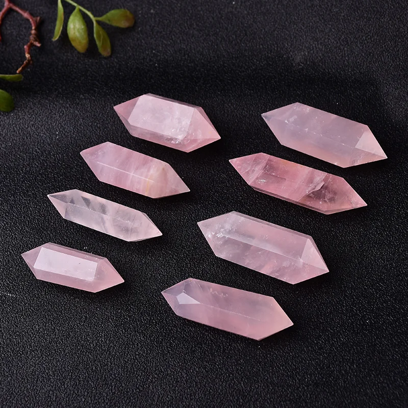 

Natural Rose Quartz Crystal Hexagonal Double Terminated Points Wand Meditation Reiki Healing Stone DIY Mineral Jewelry Gift