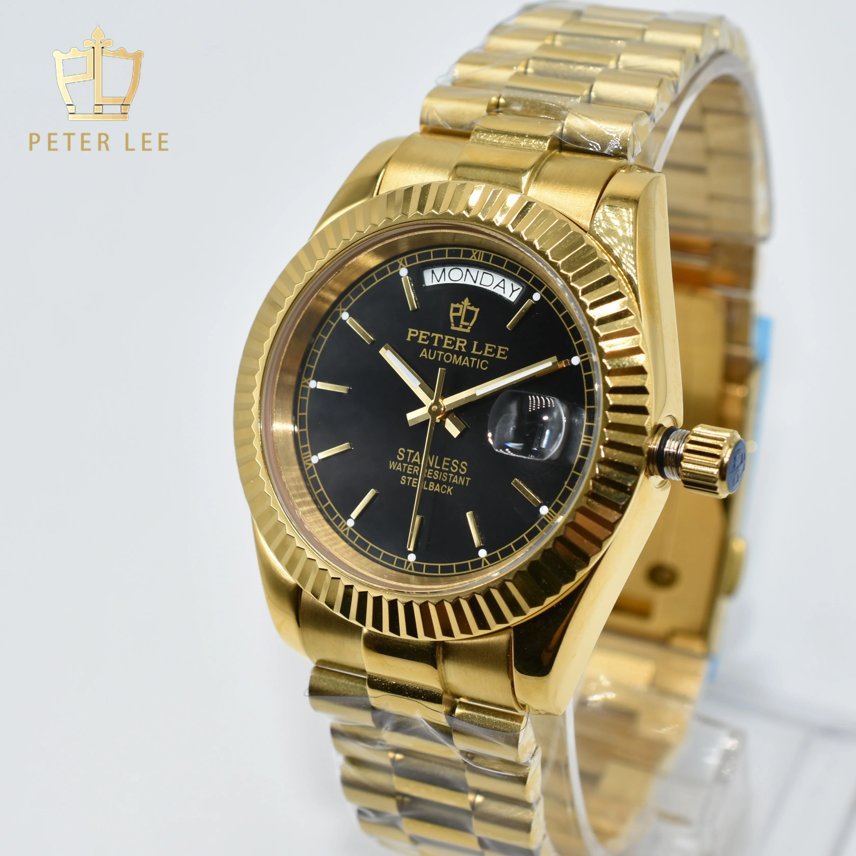 

PETER LEE Men Watch Top Brand 40mm Luxury Vintage Design Gold Watches Stainless Steel Automatic Mechanical Wrist Watches Gifts