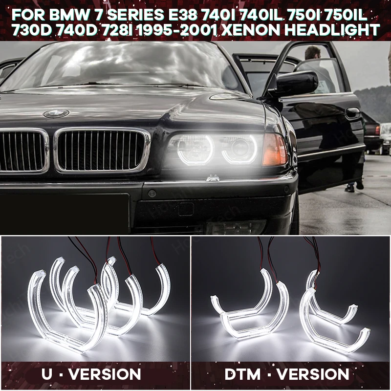 

Светодиодный комплект Angel Eye Cut Style DTM U Shape Light Дневной свет Кристалл Ангельские глаза Для BMW 7 серии E38 740 750 730 728 Фара XENON