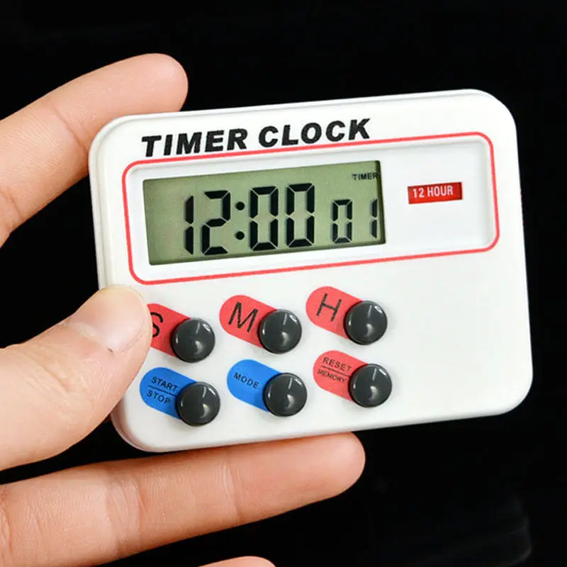 Magnetic LCD Digital Kitchen Countdown 24 Hour Timer With Stand White Practical Study Shower Cooking Egg Desk Timer Alarm Clock