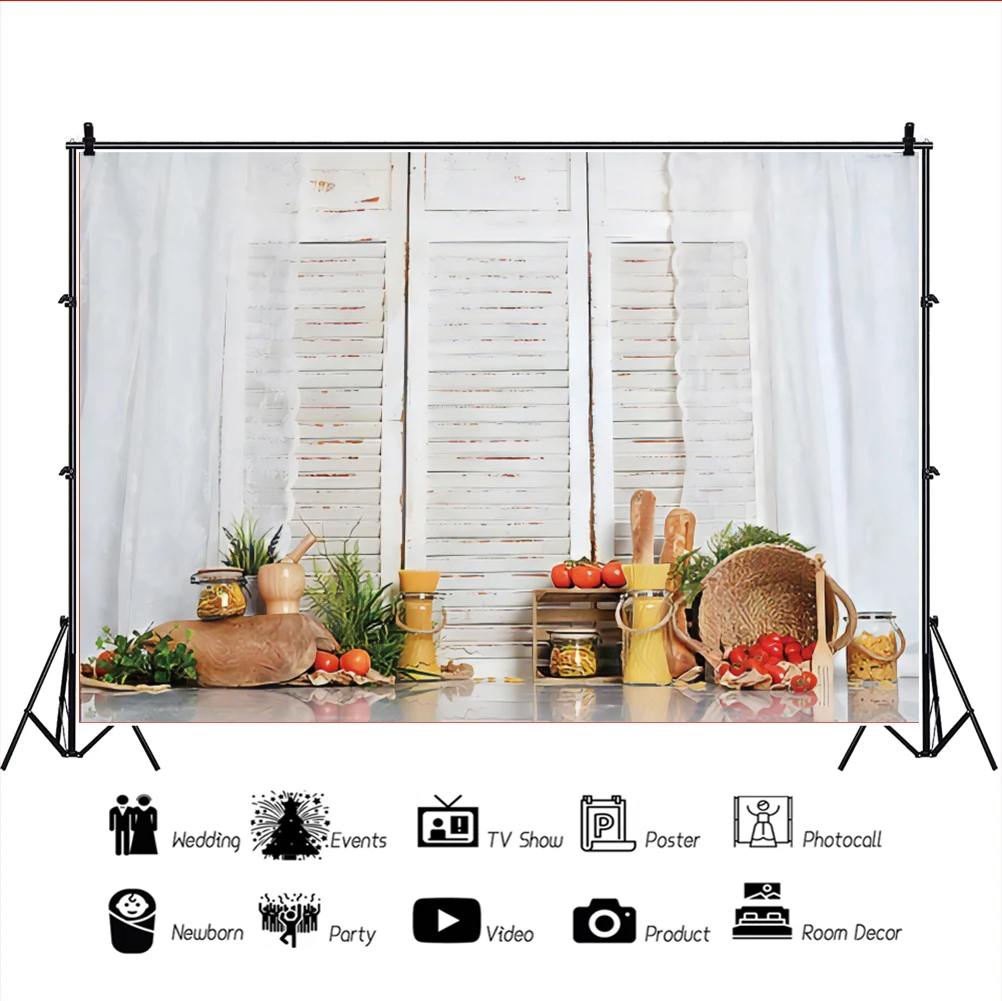 Laeacco Rural House Gray Wood Screen Basket Fruit Vegetables Floor Baby Child Interior Photographic Background Photo Backdrops