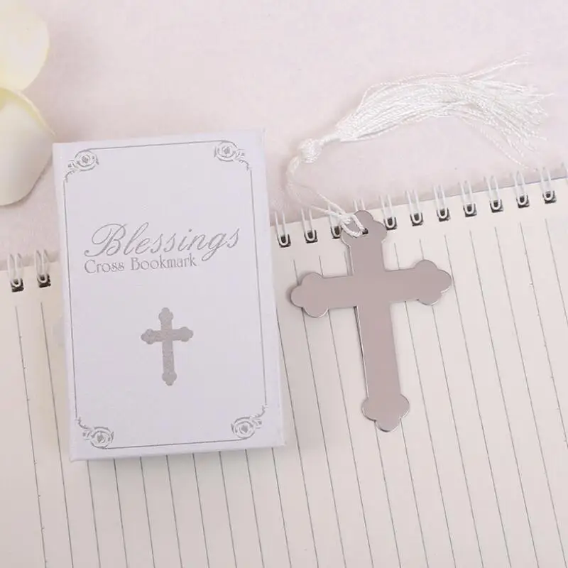 100pcs Blessings Silver Cross Bookmark with Tassel Wedding Baby Shower Baptism Party Favors Gifts LX7915