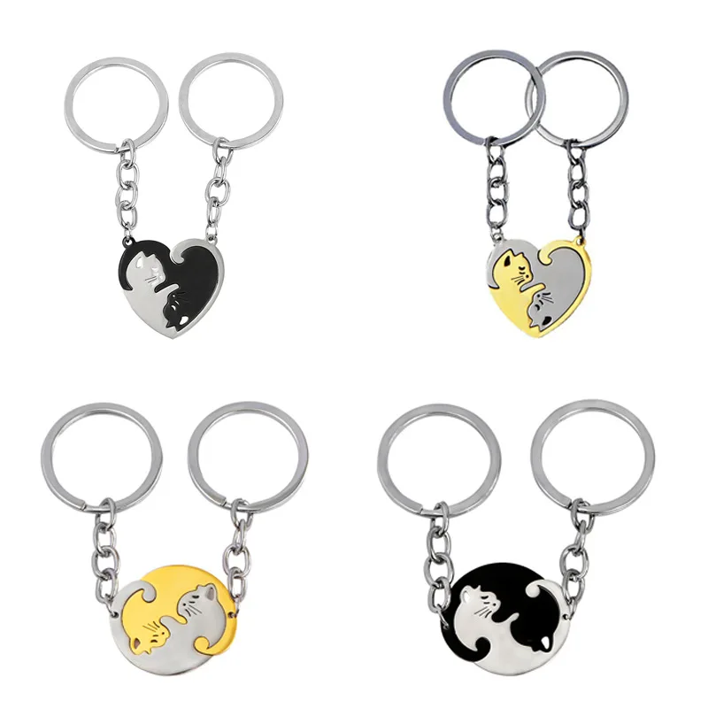 

New cat key chain hug couple splicing keychain creative heart-shaped cat couple girlfriend friendship pendant K4546