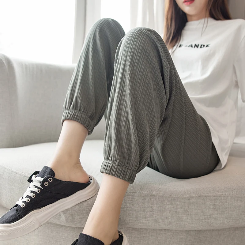 8550# Summer Thin Ice Feel Cool Maternity Straight Pants Across V Belly Stright Wide Leg Loos Clothes for Pregnant Women Casual