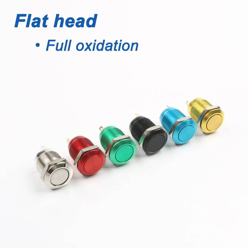 12mm Metal Push Button Switch Flat Round Waterproof Momentary Reset 1NO High Head Multiple Color Car Start Horn Speaker Bell