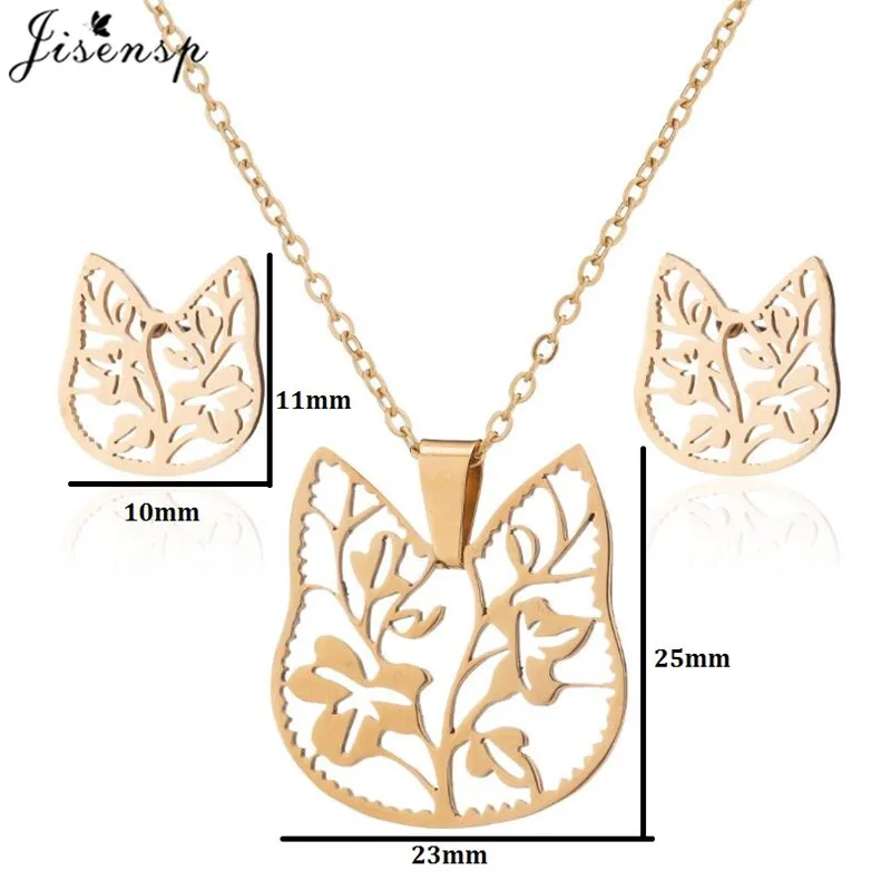 Cute Deer Cat Animal Jewelry Sets for Women Stainless Steel Triangle Star Moon Necklace Pendant Girls Christmas Accessories 2024