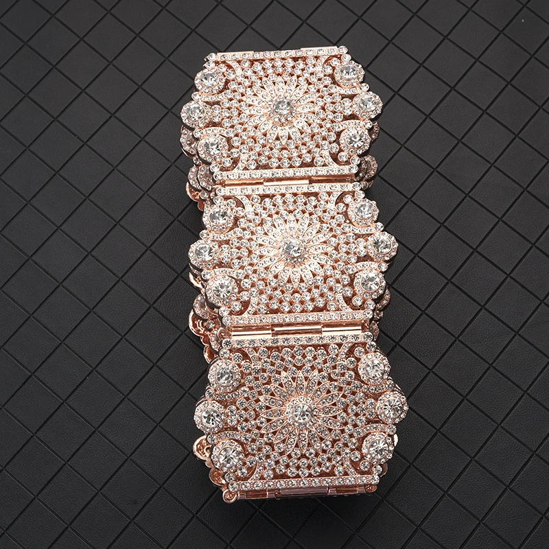 Luxurious Aristocratic Gold Color Wedding Dress Belt With All-Rhinestone Sparkling Moroccan Metal Belt