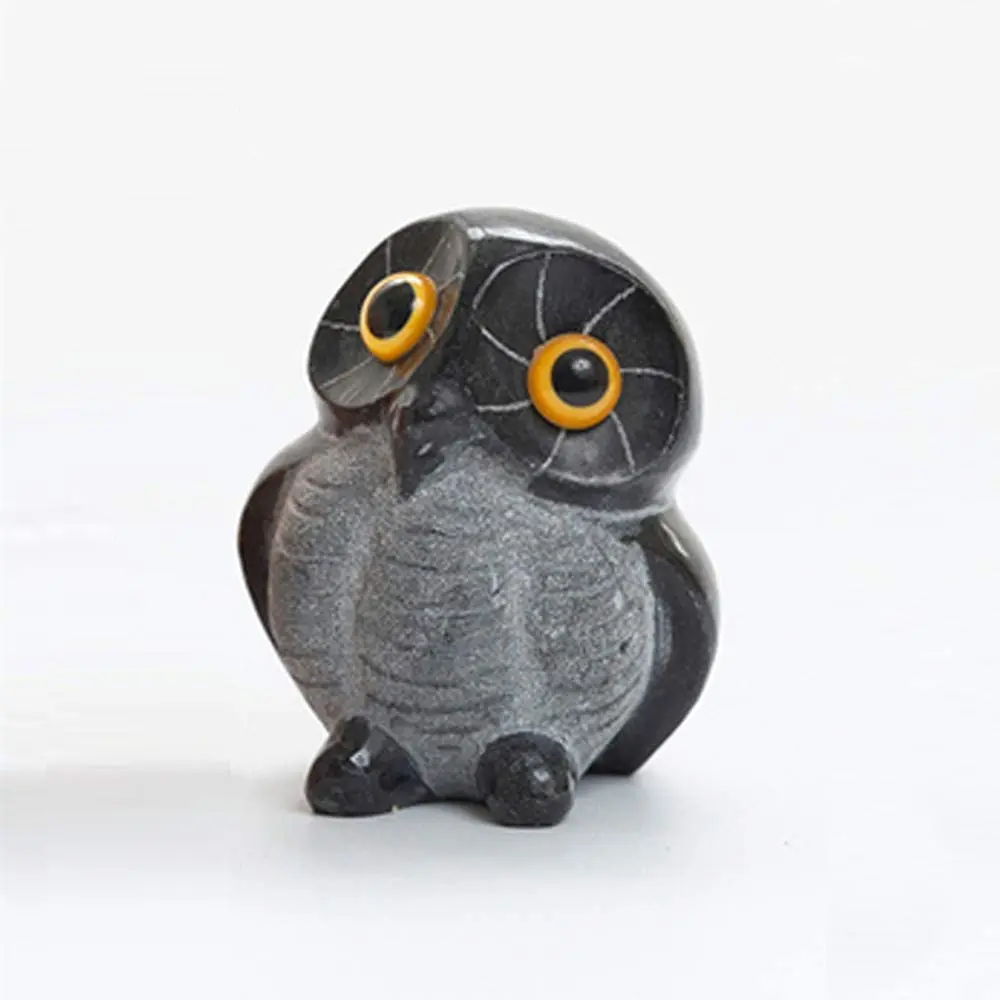 Natural Stone Small Owl Crafted Figurines for Living Room Bedroom Office Decoration, Gift for Birds Lovers (Black),4X4.5CM