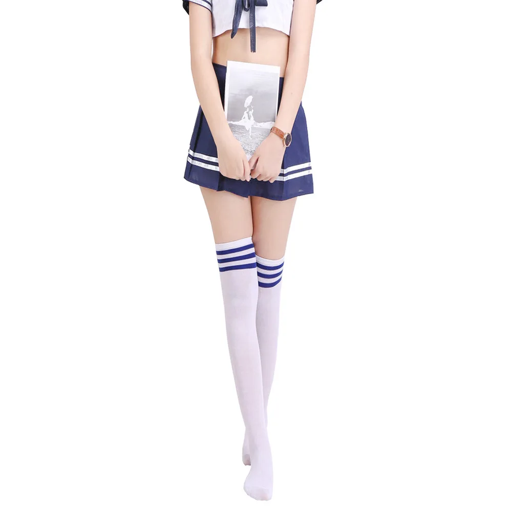 カワイイロリータセーラームーンアニメオーバーニーニータイトなストライプコットンストッキング女性の学校の学生のコスプレ衣装