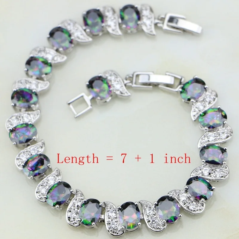 Hypebole Mystic Rainbow Fire Stones Charm Bracelet 925 Silver Chain Link Adjustable Bracelet For Women Free Gift Box