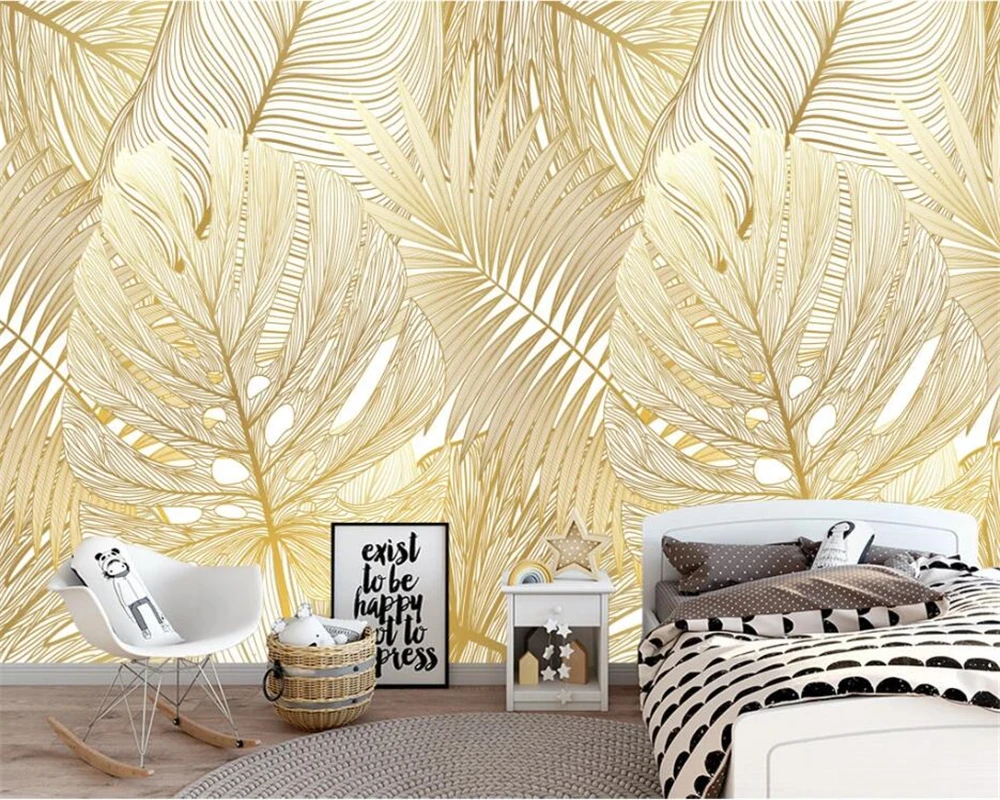

Beibehang индивидуальные современные минималистичные абстрактные золотые тропические растения банановый лист фреска фон обои papier peint