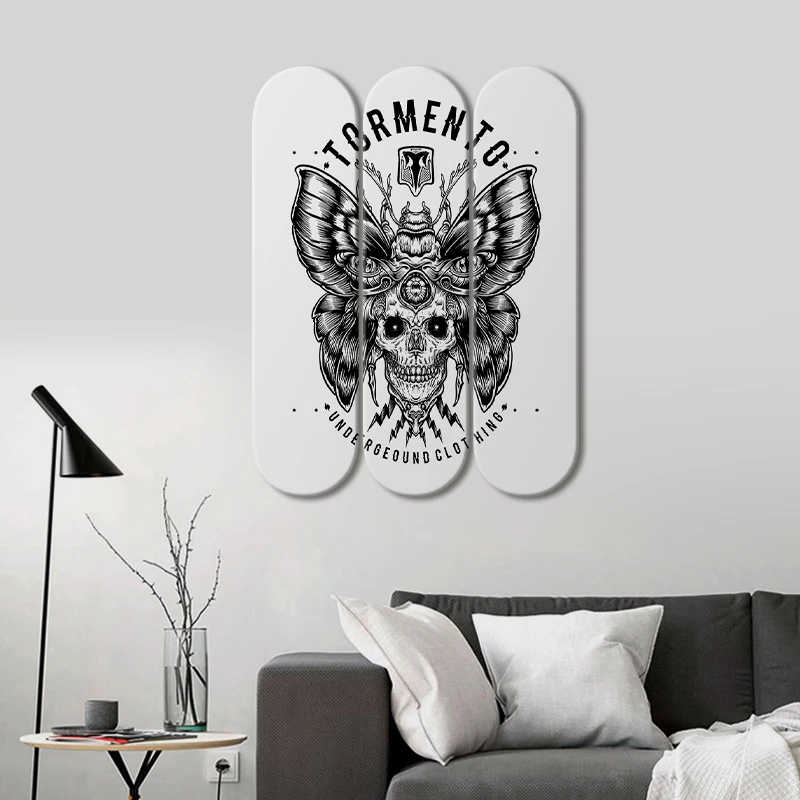 3pcs Maple Decorative Skateboard Art Butterfly King Skull Collection Skate Deck Wall Hanging for Bar Club Men Cave Decoration