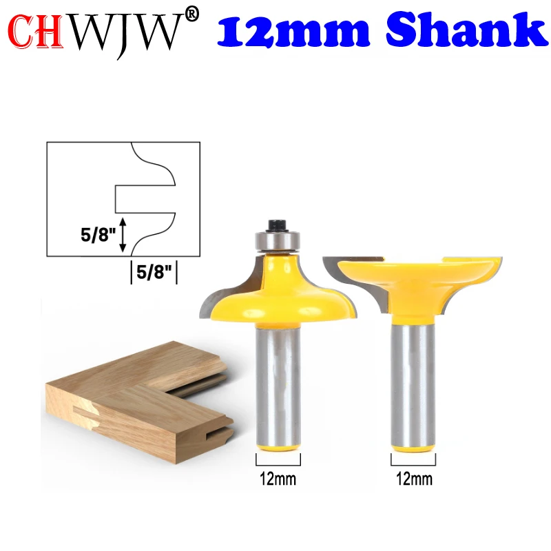 CHWJW 2PC 12mm Shank Round Over Rail and Stile Router Bit Set Woodworking Cutter Tenon Cutter for Woodworking Tools