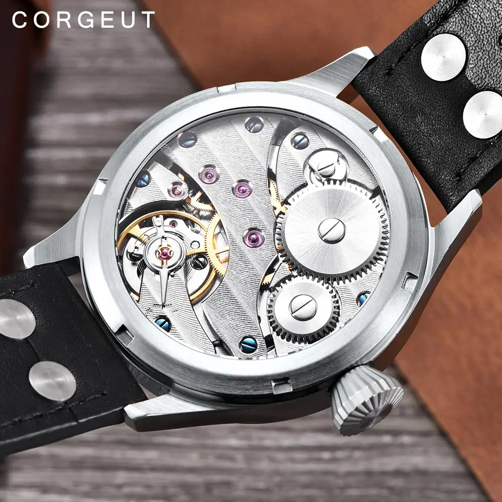 Corgeut 17 Jewels Mechanical Hand Winding Watch 3600 Movement 6497 Fashion Leather Sport Luminous Man Luxury Brand Watch