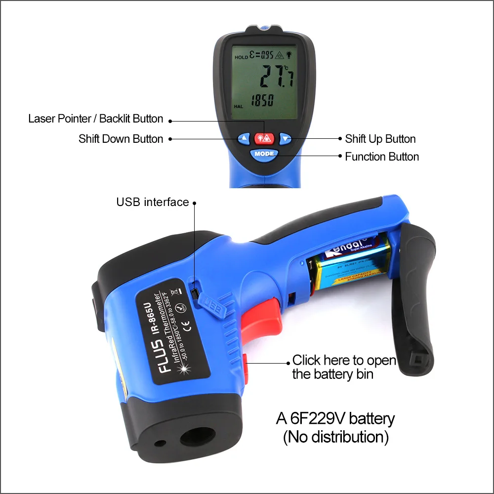 Imagem -04 - Flus Digital Termômetro Infravermelho Não-contato Laser ir Termômetro Portátil Eletrônico ao ar Livre Termômetro Pirômetro