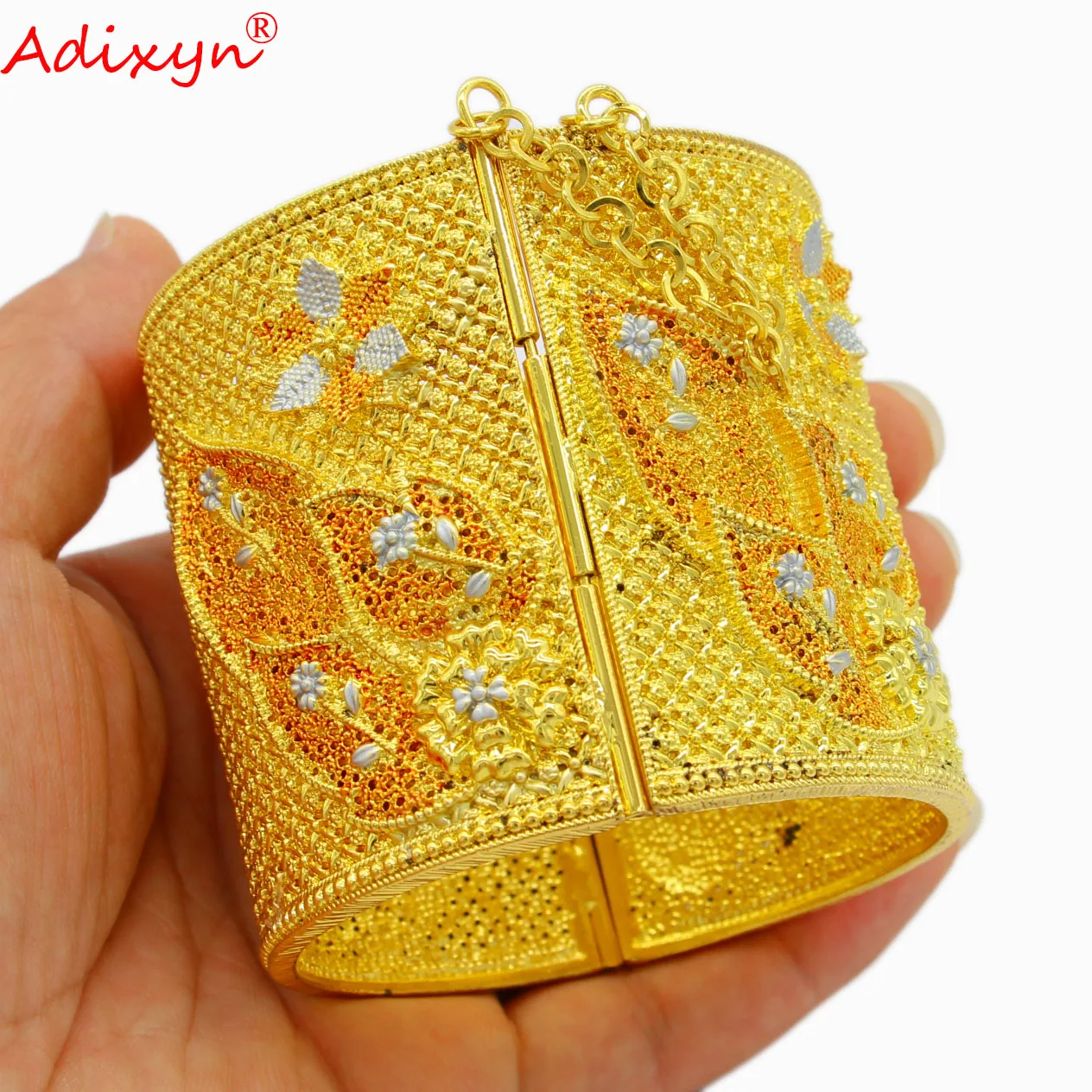 Adixyn Dubai 24k Gold Color Bangles for Women Luxury African Arab Middle East Cuff Bracelet Wedding Party Gifts N04282