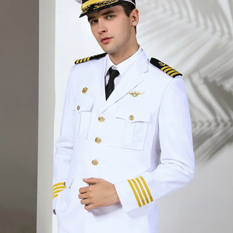 Captain Seaman Professional Uniform Security Guard Business Clothing Costume Suit Pilot Ship Sailor Performance Dress Jacket