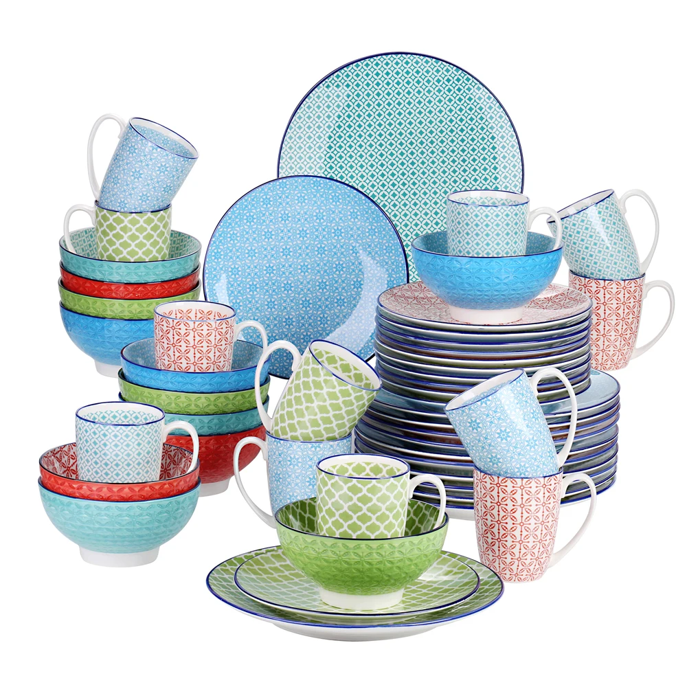 

vancasso 16/32/48 PCS Macaron Porcelain Dinnerware Set Tableware Set with 4/8/12PC Dinner Plate,Dessert Plate,Bowl,Mug Set