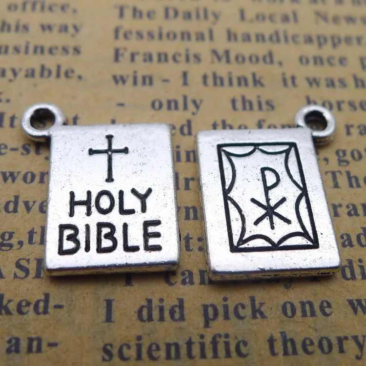 10pcs/Lot 17x15mm Antique Silver Color Holy Bible Charms Pendant For Jewelry Making DIY Jewelry Findings